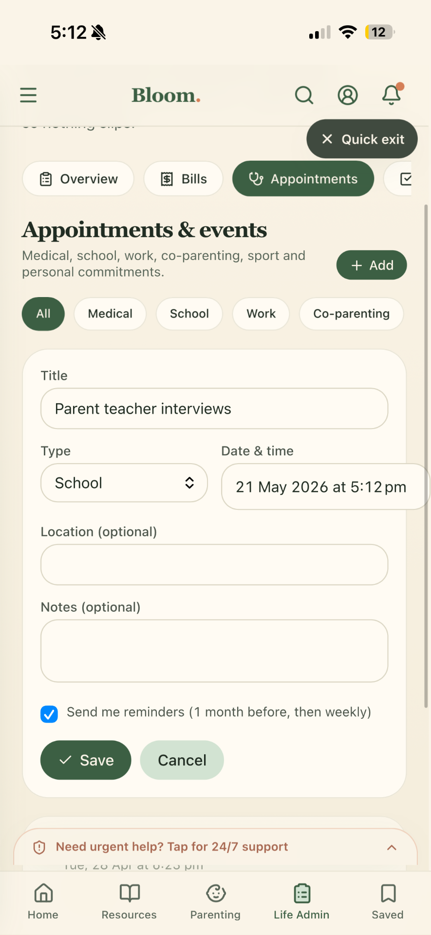 Appointments & events