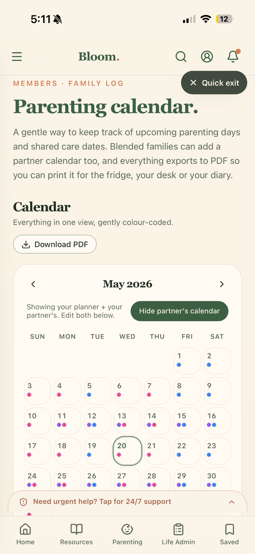 Parenting planner